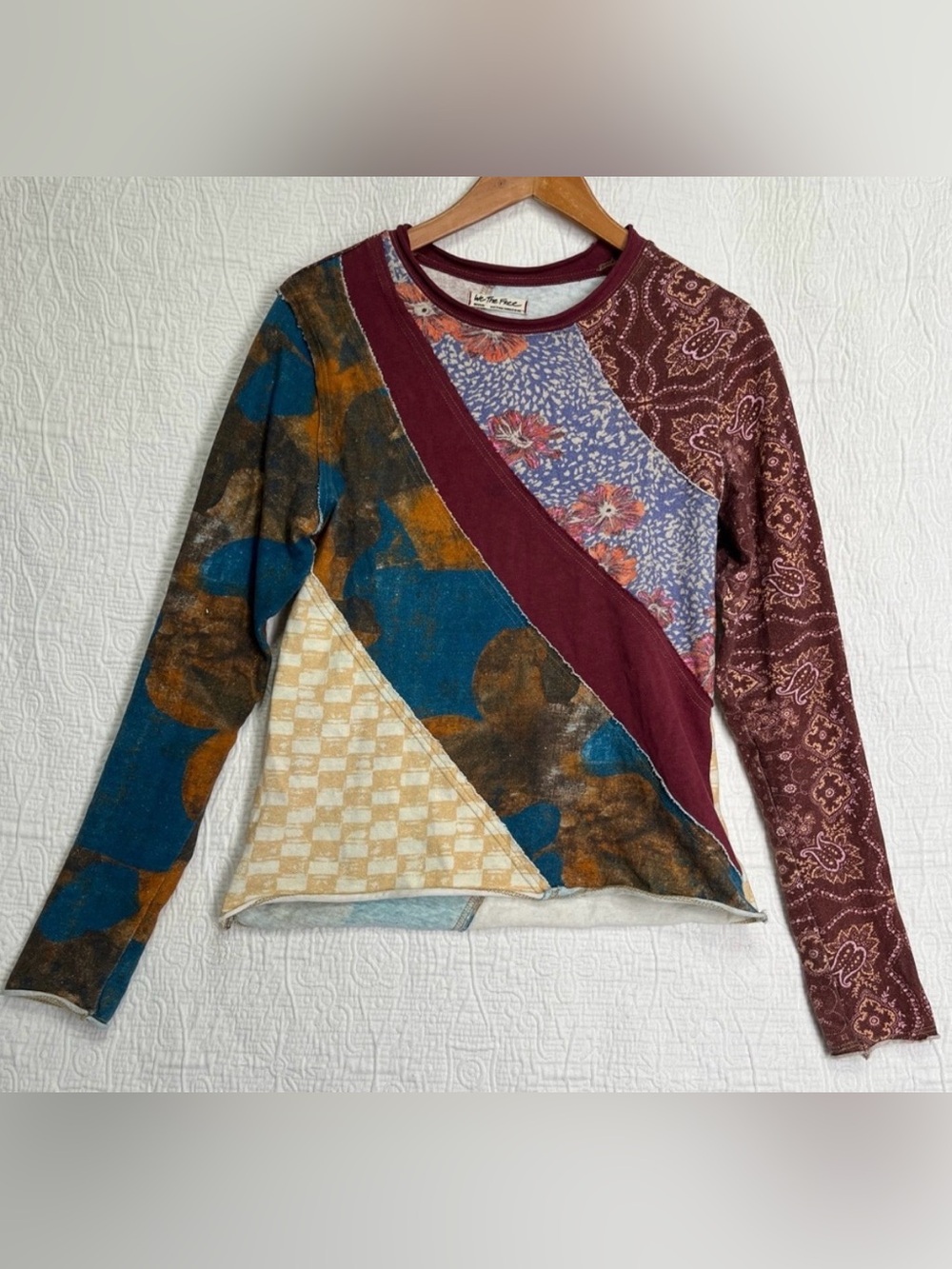 Free People We The Free Weekday Night Tee Size Medium Piece Patchwork Raw Hems M